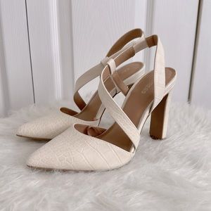 Express Ivory Snakeskin sling back pumps